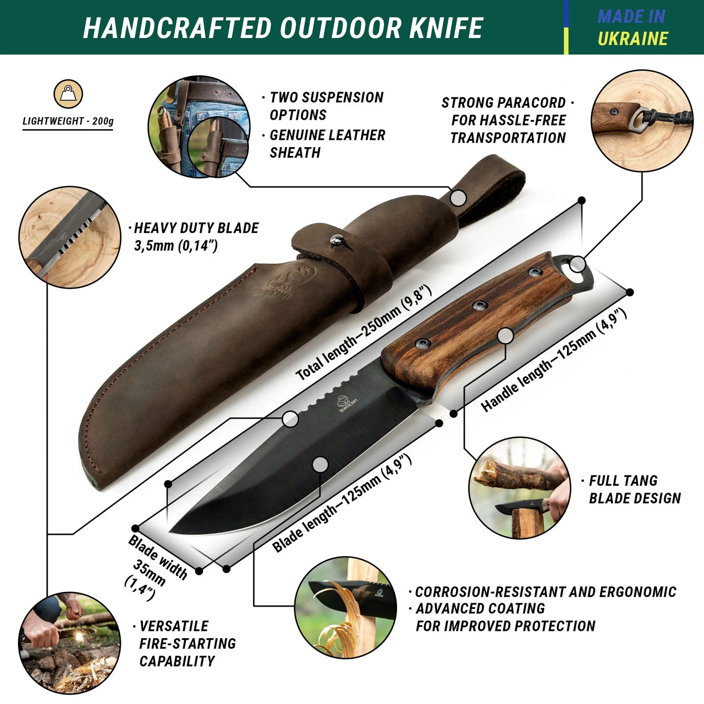 BeaverCraft BSH4 Carbon Steel Bushcraft Knife Walnut Handle with Leather Sheath