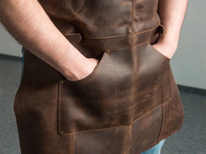 BeaverCraft AP2X – Adjustable Brown Leather Work Apron