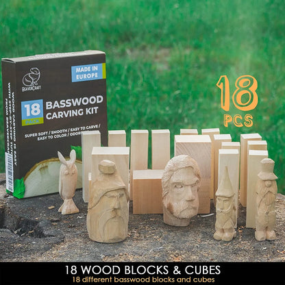 BeaverCraft BW18 Set of Basswood Wood Carving Hobby Blocks 18pcs