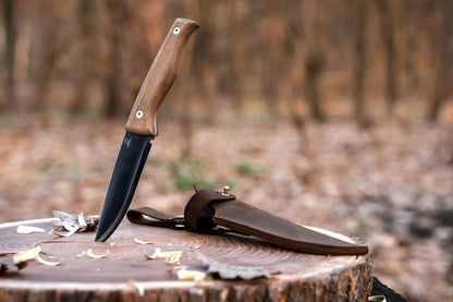 BeaverCraft BSH3 Carbon Steel Fixed Blade Bushcraft Knife Walnut Handle with Leather Sheath
