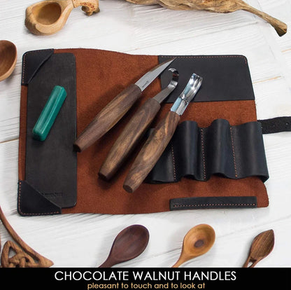 BeaverCraft S14X Wood Carving Premium Spoon Carving Tool Set With Walnut Handles