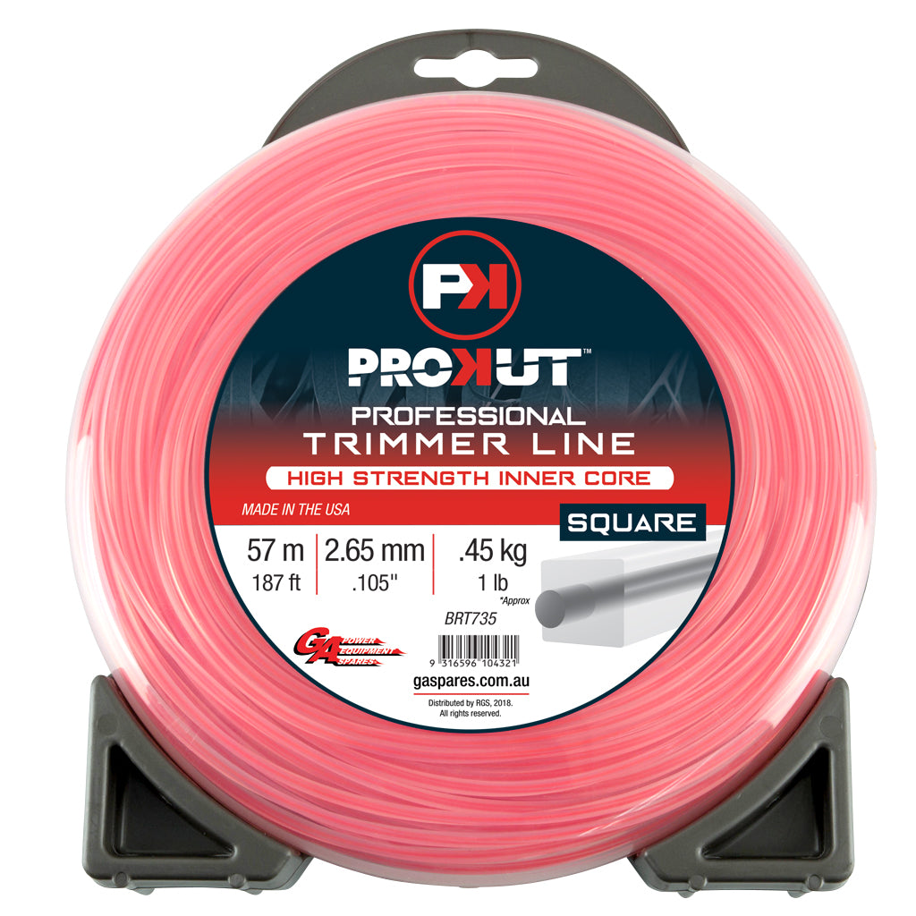 PROKUT BRUSHCUTTER TRIMMER LINE  SQUARE PINK .105 2.65MM 1 LB  57M DONUT