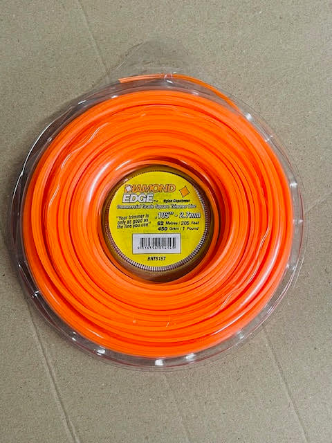DIAMOND EDGE BRUSHCUTTER SQUARE TRIMMER LINE .105" / 2.70MM DONUT LENGTH 62M