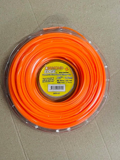DIAMOND EDGE BRUSHCUTTER SQUARE TRIMMER LINE .105" / 2.70MM DONUT LENGTH 62M