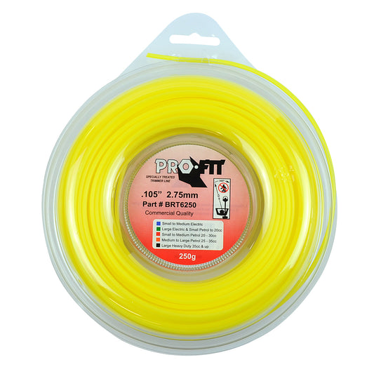 PRO FIT BRUSHCUTTER ROUND TRIMMER LINE YELLOW  .105" / 2.75MM DONUT  LENGTH 38M