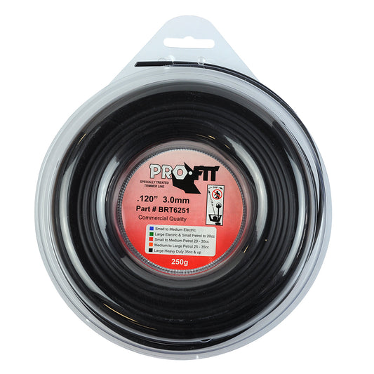 PRO FIT BRUSHCUTTER ROUND TRIMMER LINE BLACK  .120" / 3.00MM DONUT  LENGTH 30M