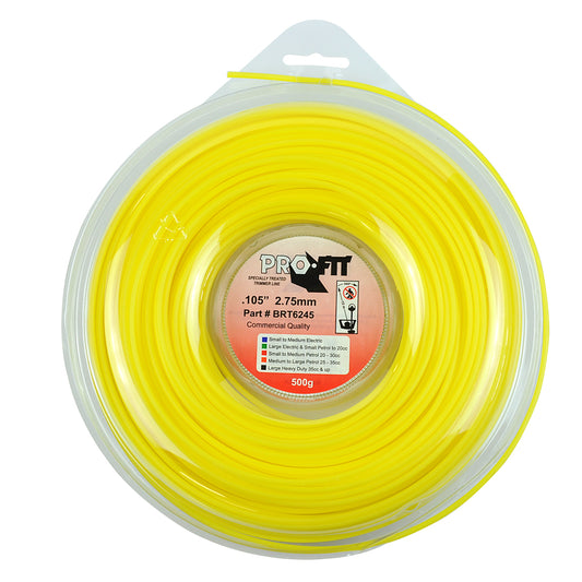 PRO FIT BRUSHCUTTER ROUND TRIMMER LINE YELLOW  .105" / 2.75MM DONUT  LENGTH 77M