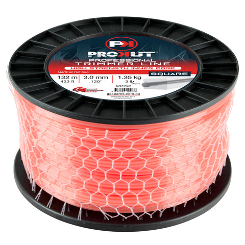 PROKUT BRUSHCUTTER TRIMMER LINE  SQUARE ORANGE .120 3MM 3LB  132M SPOOL