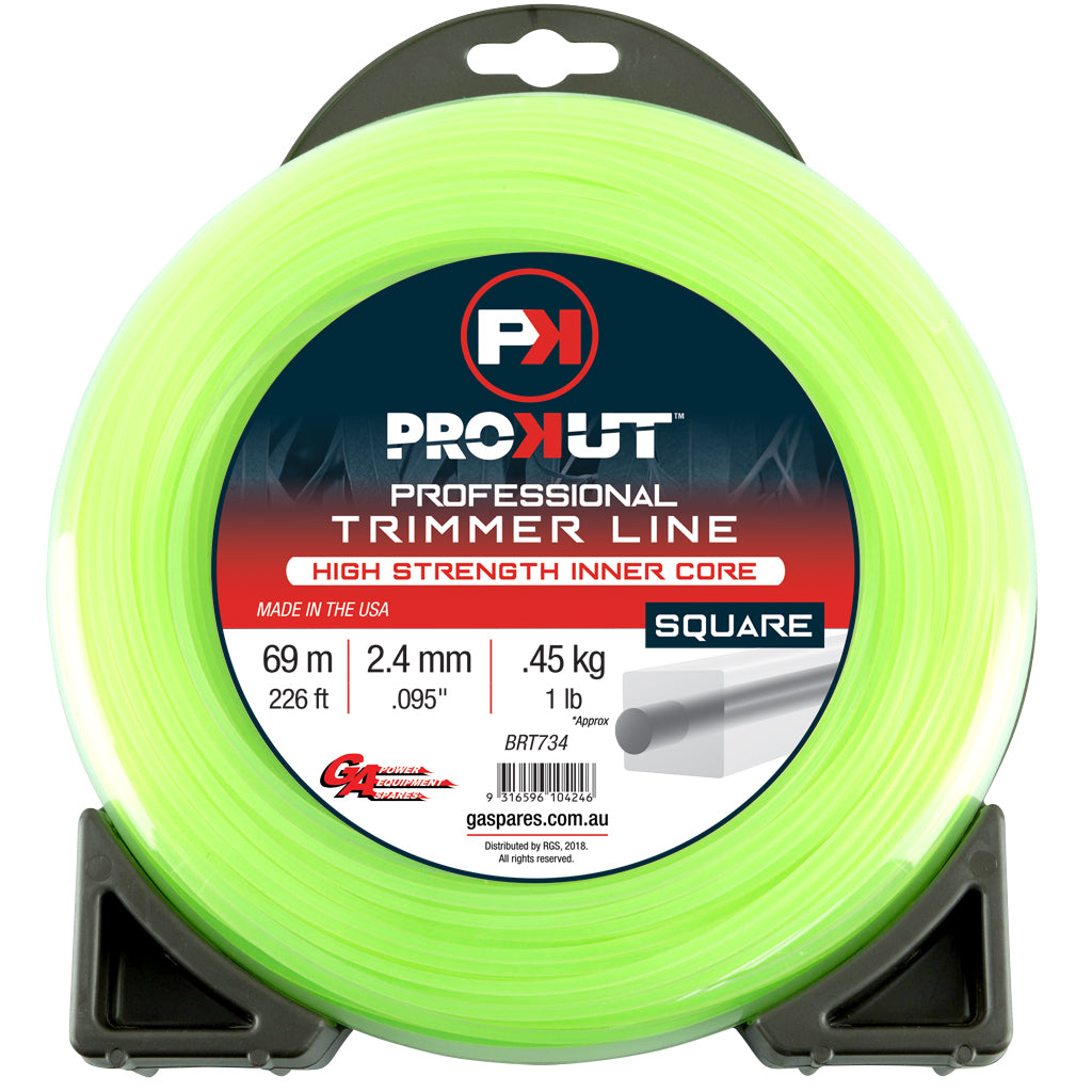 PROKUT BRUSHCUTTER TRIMMER LINE  SQUARE GREEN .095 2.4MM 1 LB  69M DONUT