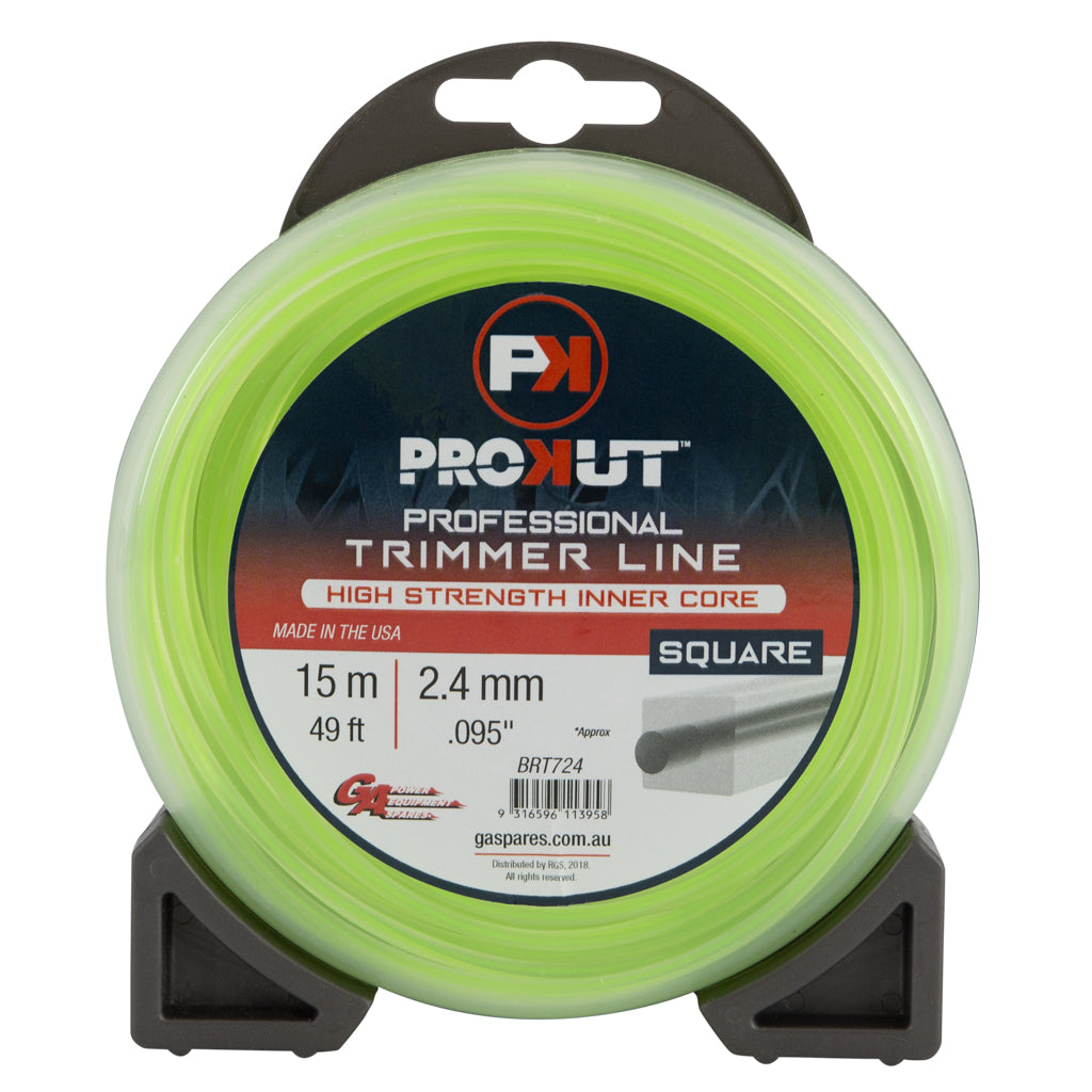 PROKUT BRUSHCUTTER TRIMMER LINE  SQUARE GREEN .095 2.4MM 49'  15M TEARDROP BOX QTY OF 10