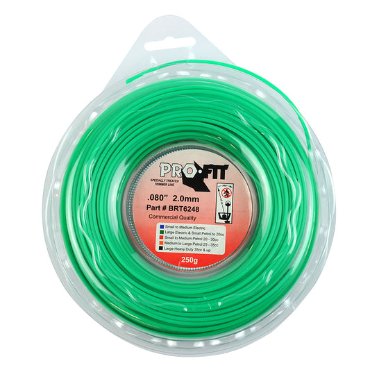 PRO FIT BRUSHCUTTER ROUND TRIMMER LINE GREEN  .080" / 2.00MM DONUT  LENGTH 67M