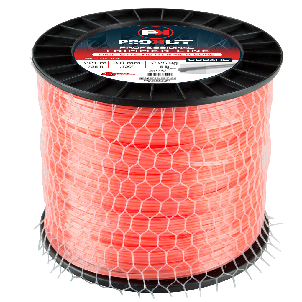 PROKUT BRUSHCUTTER TRIMMER LINE  SQUARE ORANGE .120 3MM 5LB  221M SPOOL