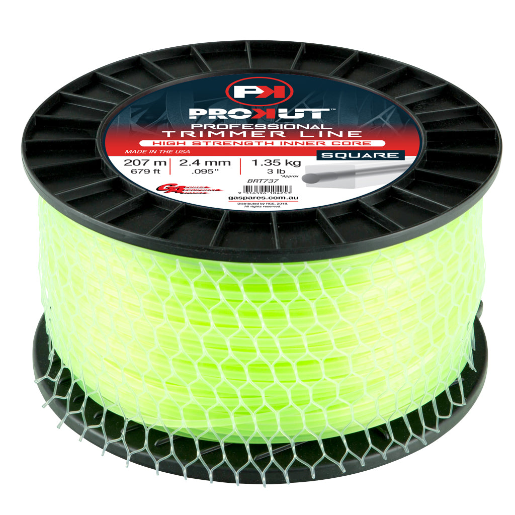 PROKUT BRUSHCUTTER TRIMMER LINE  SQUARE GREEN .095 2.4MM 3LB  207M SPOOL