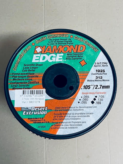 DIAMOND EDGE BRUSHCUTTER SQUARE TRIMMER LINE  .105" / 2.70MM SPOOL  LENGTH 315M BRT5278