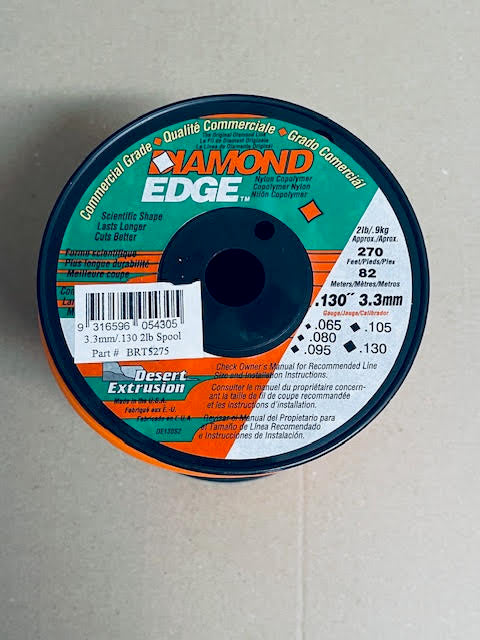 DIAMOND EDGE BRUSHCUTTER SQAURE TRIMMER LINE  .130" / 3.30MM SPOOL  LENGTH 91M BRT5275