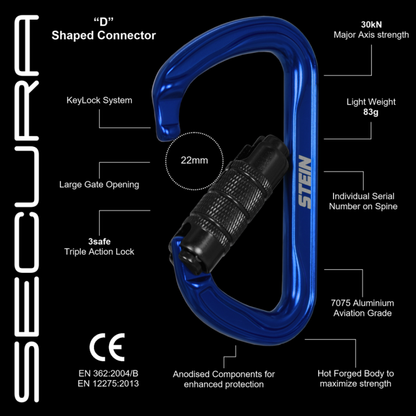 STEIN Carabiner Karabiner SECURA D-Shape Aluminium - Blue