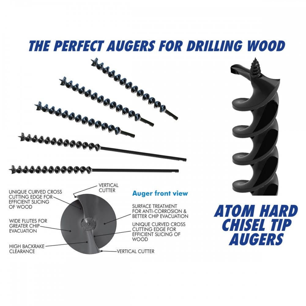 ATOM Hard Tip Chisel Augers 5/8" (16mm) diameter x 14 (360mm) long