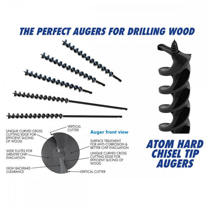 ATOM Hard Tip Chisel Augers 5/8" (16mm) diameter x 14 (360mm) long