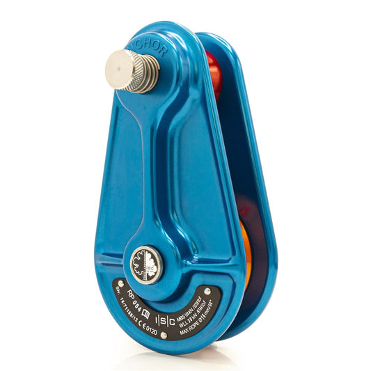 ISC Medium Rigging Pulley for up to 16mm Rope - 150kN - Blue with Orange Wheel
