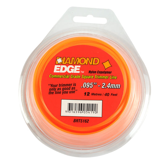 DIAMOND EDGE BRUSHCUTTER SQUARE TRIMMER LINE  .095" / 2.40MM TEARDROP LOOPS  LENGTH 40' BRT5162