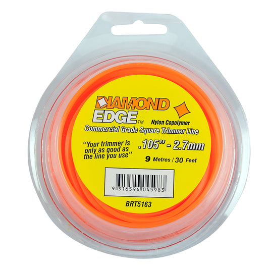 DIAMOND EDGE BRUSHCUTTER SQUARE TRIMMER LINE  .105" / 2.70MM TEARDROP LOOPS  LENGTH 30' BRT5163