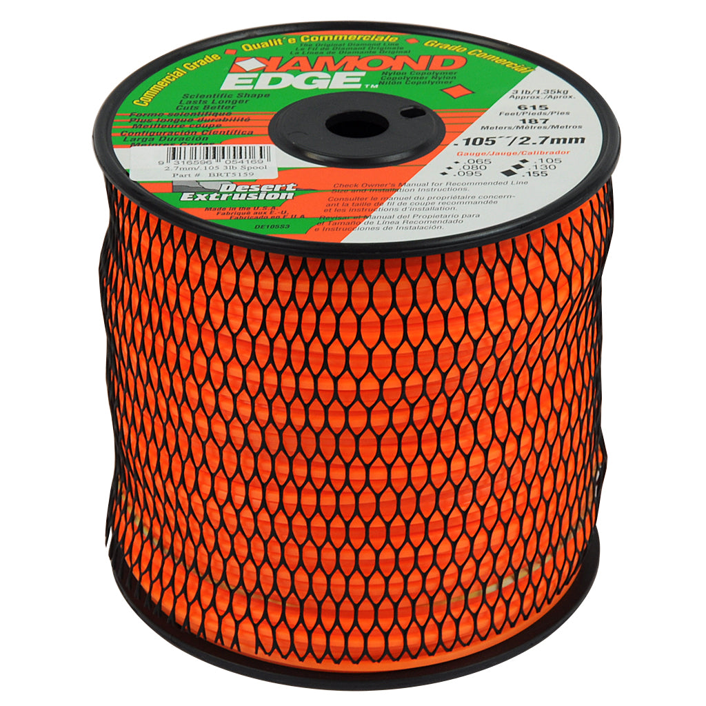 DIAMOND EDGE BRUSHCUTTER SQUARE TRIMMER LINE  .105" / 2.70MM SPOOL  LENGTH 189M BRT5159