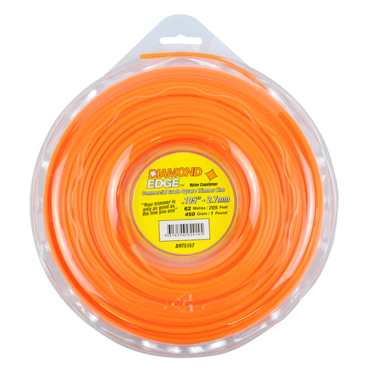 DIAMOND EDGE BRUSHCUTTER SQUARE TRIMMER LINE  .105" / 2.70MM DONUT  LENGTH 62M BRT5157