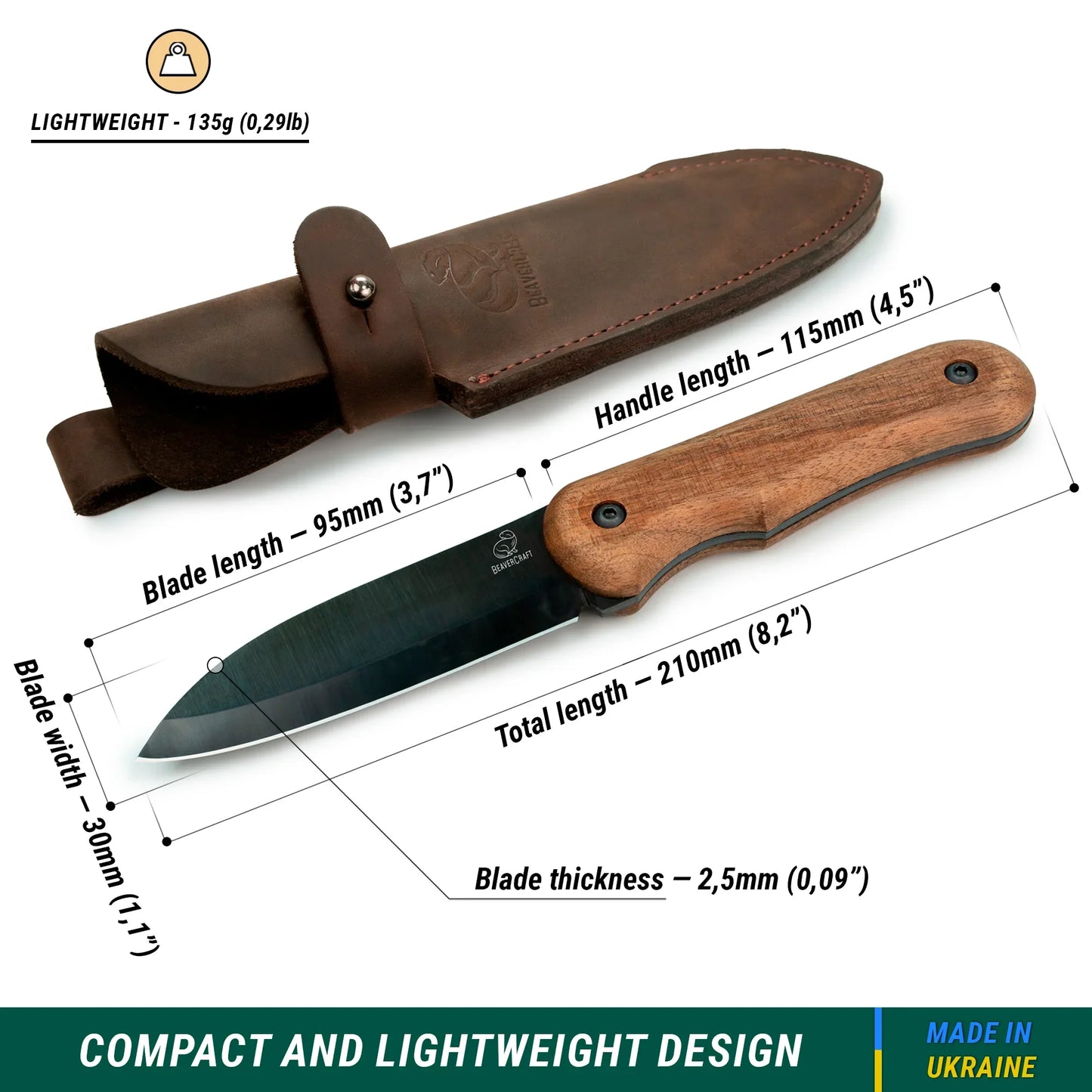 BeaverCraft BSH5 Carbon Steel Blued Blade Bushcraft Knife Walnut Handle with Leather Sheath