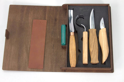 BeaverCraft S43 book - Spoon and Kuksa Carving Professional Set with Knives and Strop in a Book Case