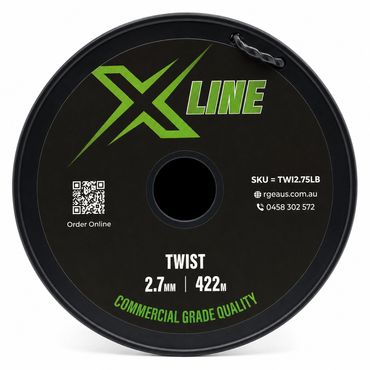 X-LINE 2.7mm Twist Textured Commercial Grade Brushcutter Trimmer Line 422m Spool - label close-up