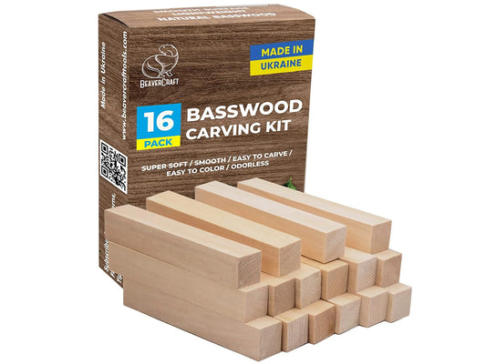 BeaverCraft BW16 Set of Basswood Wood Carving Hobby Blocks 16pcs