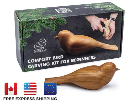 BeaverCraft DIY01 Comfort Bird Wood Carving Hobby Kit - Complete Starter Whittling Kit for Beginners Adults Teens and Kids