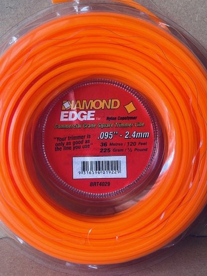 DIAMOND EDGE BRUSHCUTTER SQUARE TRIMMER LINE  .095" / 2.4MM DONUT LENGTH 36M BOX QTY OF 12