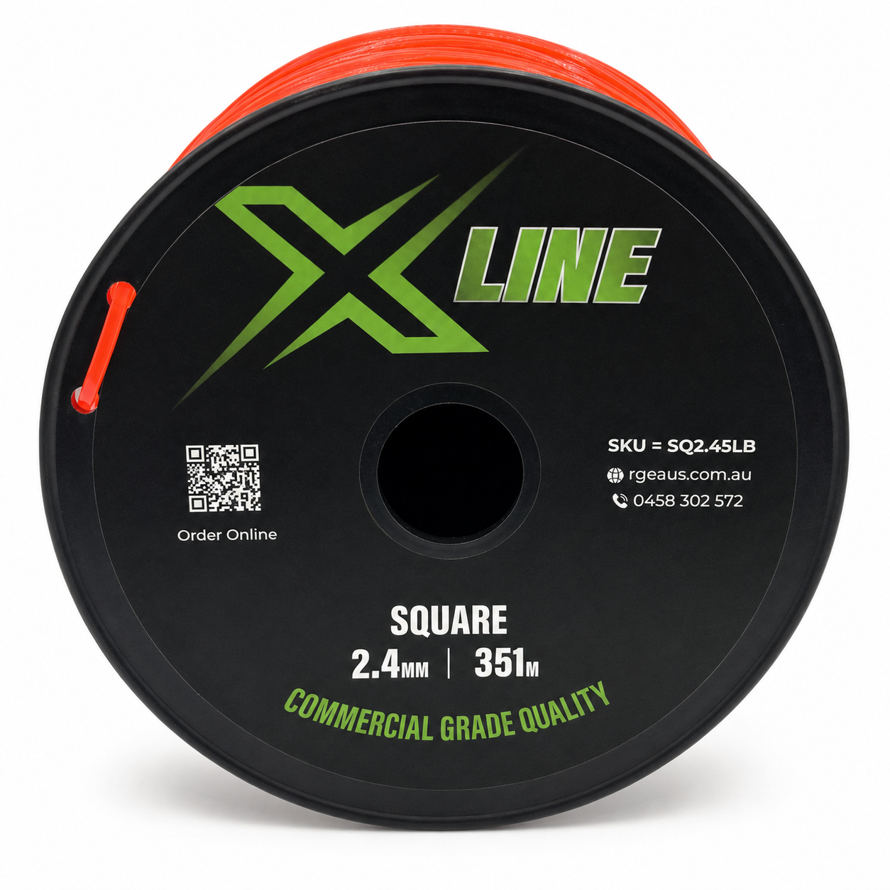 X-LINE 2.4mm Square Textured Commercial Grade Brushcutter Trimmer Line 351m Spool - label close-up