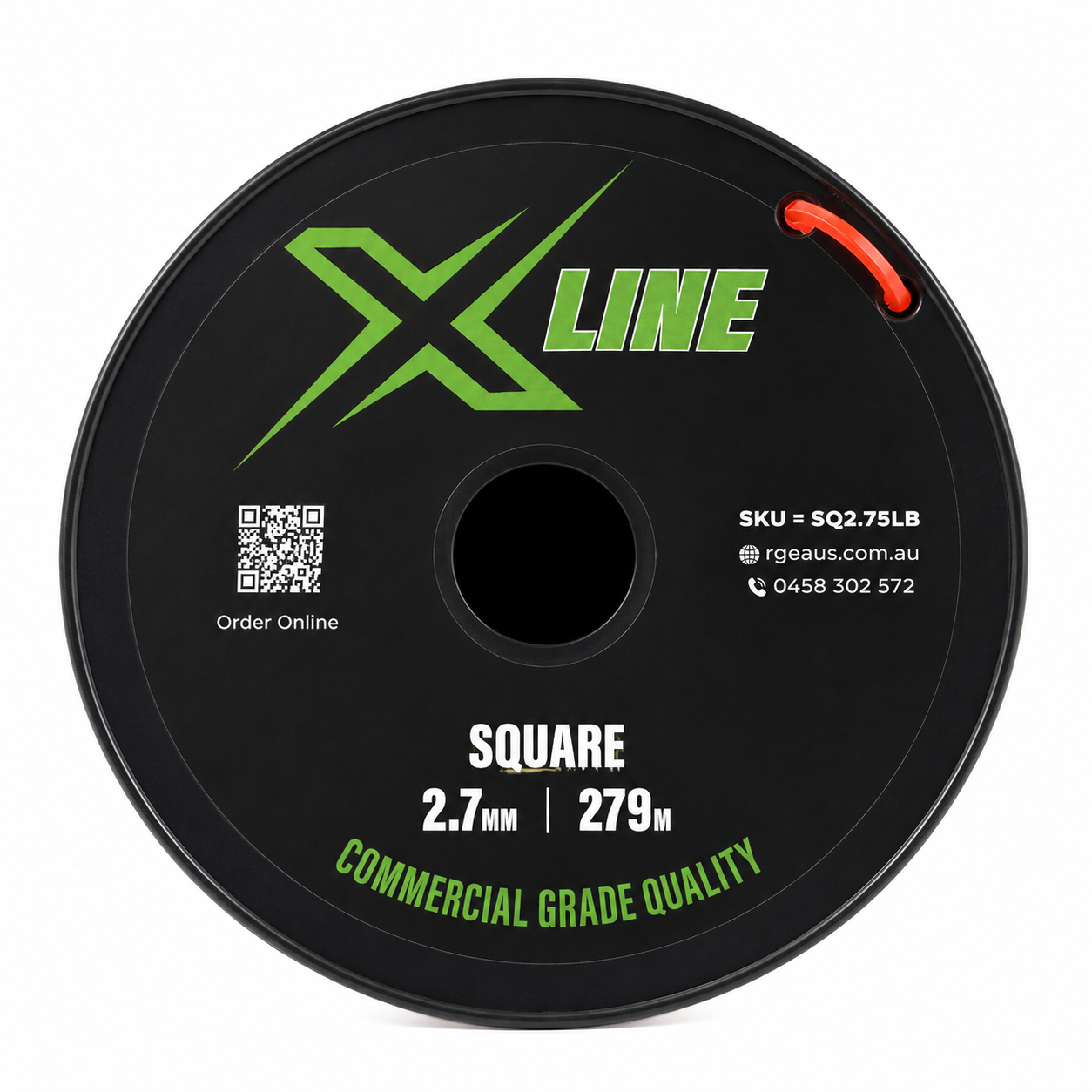 X-LINE 2.7mm Square Textured Commercial Grade Brushcutter Trimmer Line 279m Spool - label close-up