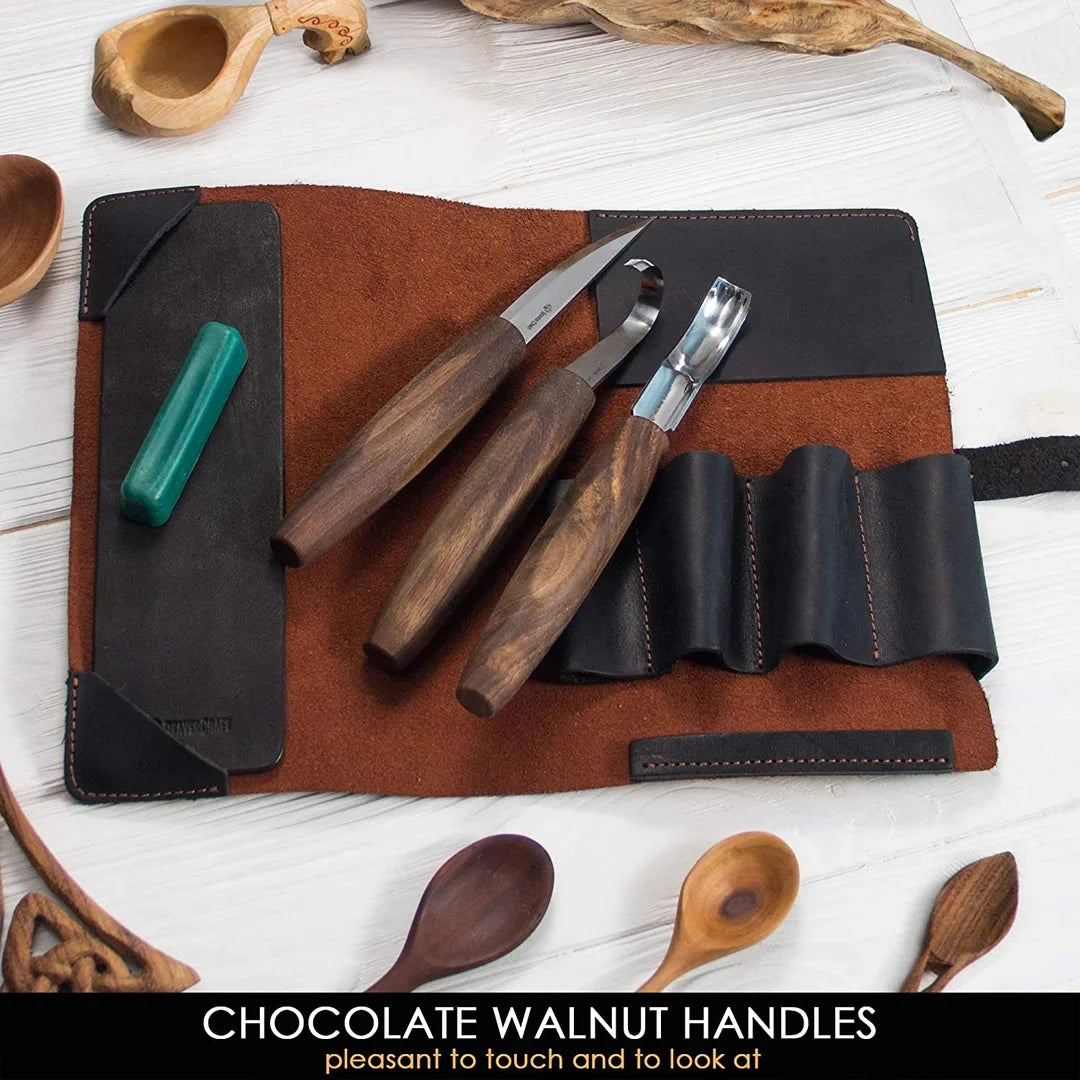 BeaverCraft S14X Wood Carving Premium Spoon Carving Tool Set With Walnut Handles