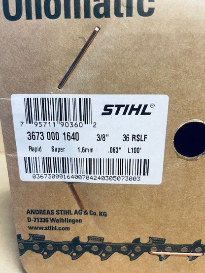 Stihl Chainsaw Chain 100 Foot Roll - 36RSLF 3/8 .063 Rapid Super Square Skip Tooth Full Chisel