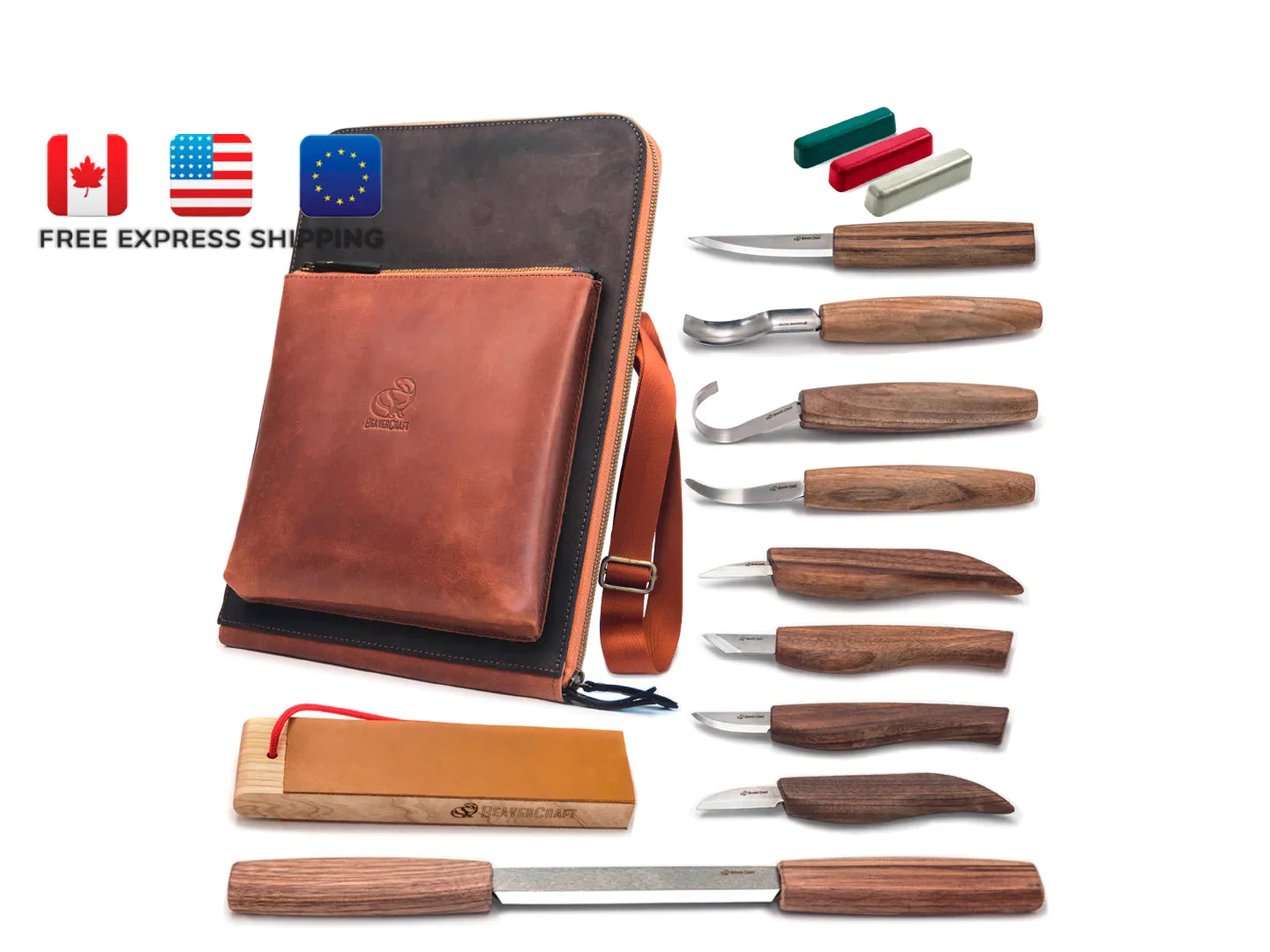 BeaverCraft S50X Deluxe Large Wood Carving Tool Set With Walnut Handles