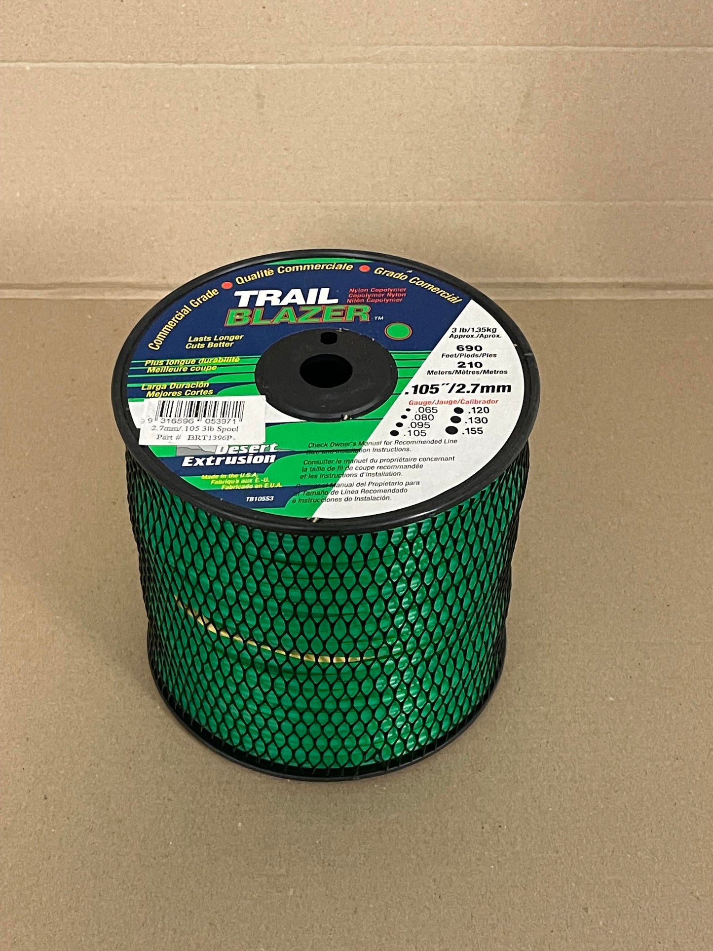 TRAIL BLAZER BRUSHCUTTER ROUND TRIMMER LINE .105" / 2.70MM SPOOL LENGTH 210M WEIGHT 1.35KG BRT1396P