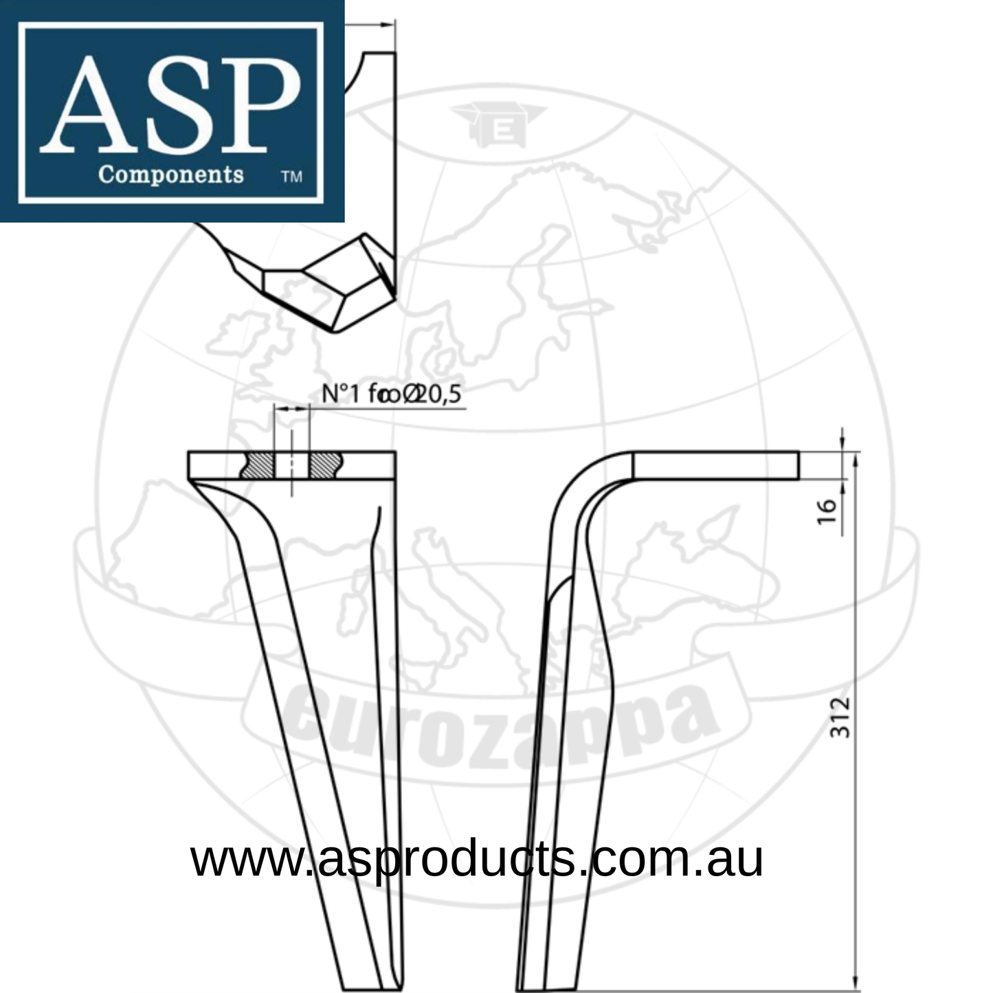 ASP POWER HARROW TINE KUHN QR 3.76KG