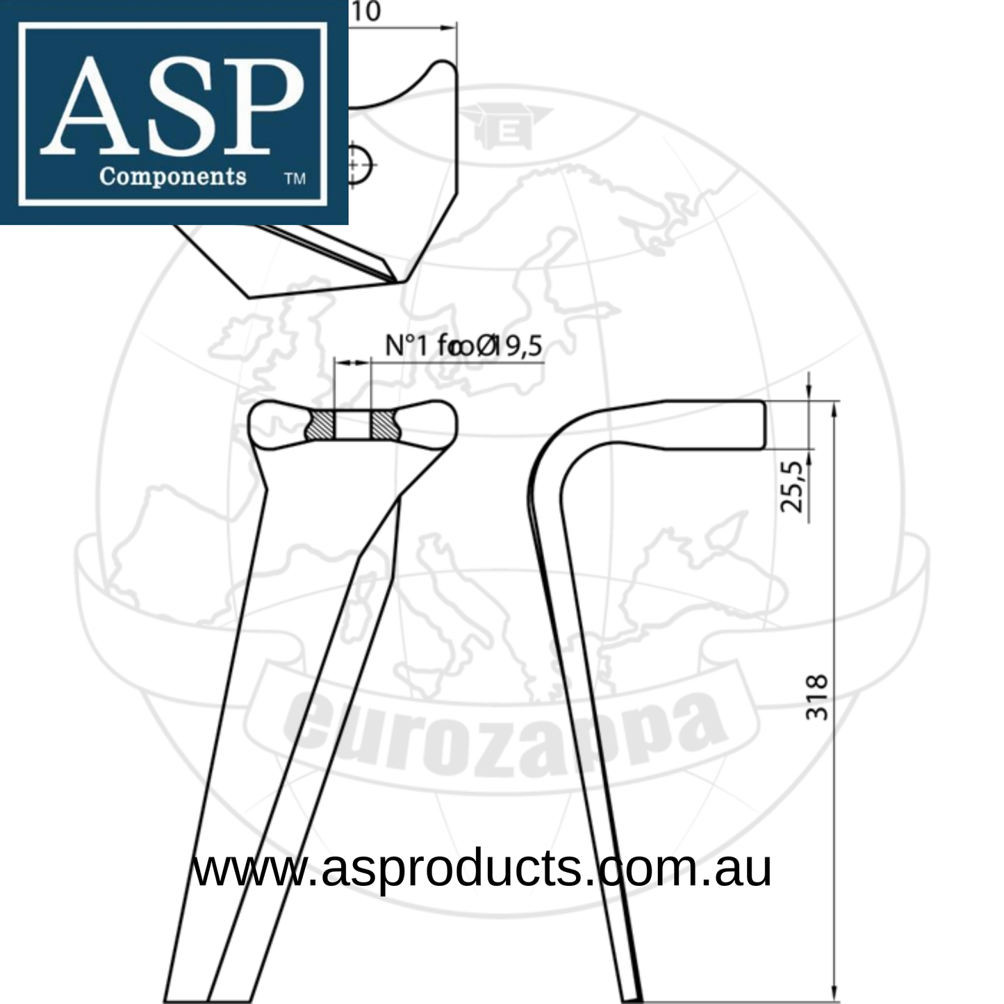 ASP POWER HARROW TINE QR KUHN 3.2KG